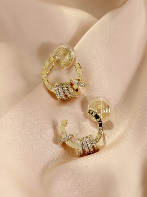 14k Gold [ear clip] Brass Cubic Zirconia Geometric Vintage Clip Earring
